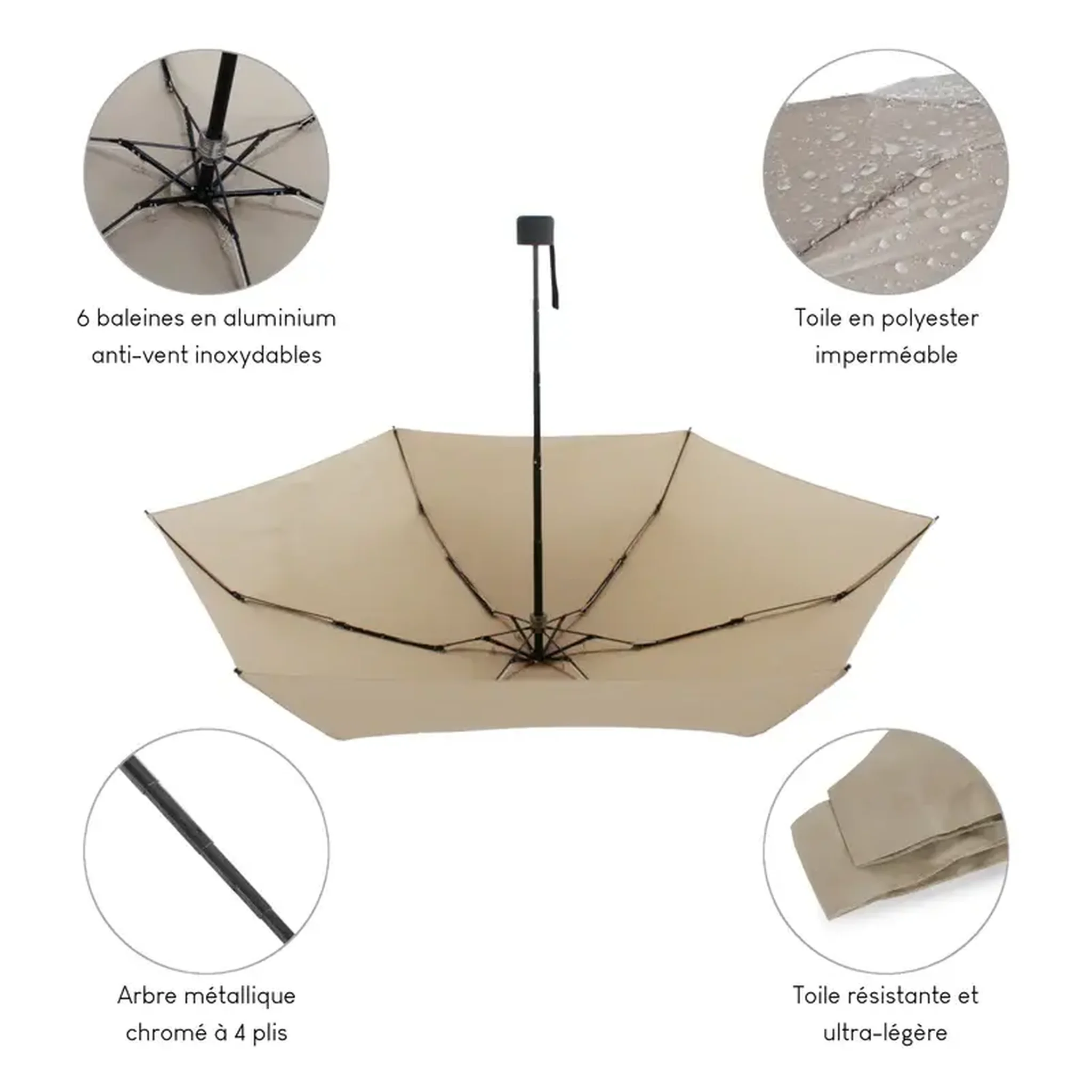 Voir la diapositive 2 : Alistair Parapluie ultra compact et resistant - Anti vent et retournement - ALISTAIR - Marque francaise garantie 1 an