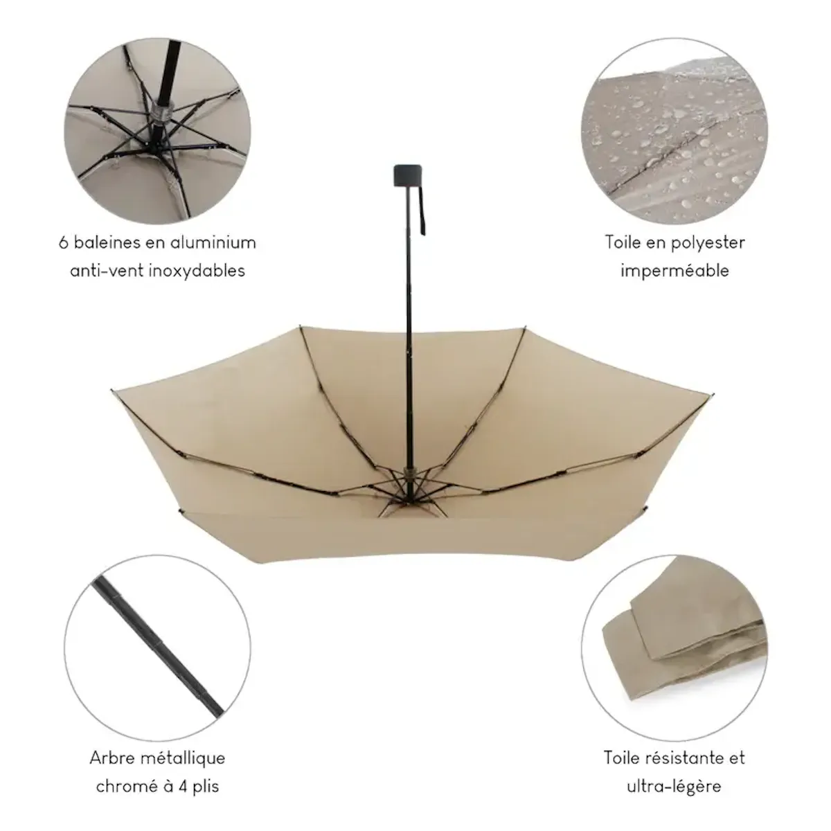 Alistair Parapluie ultra compact et resistant - Anti vent et retournement - ALISTAIR - Marque francaise garantie 1 an