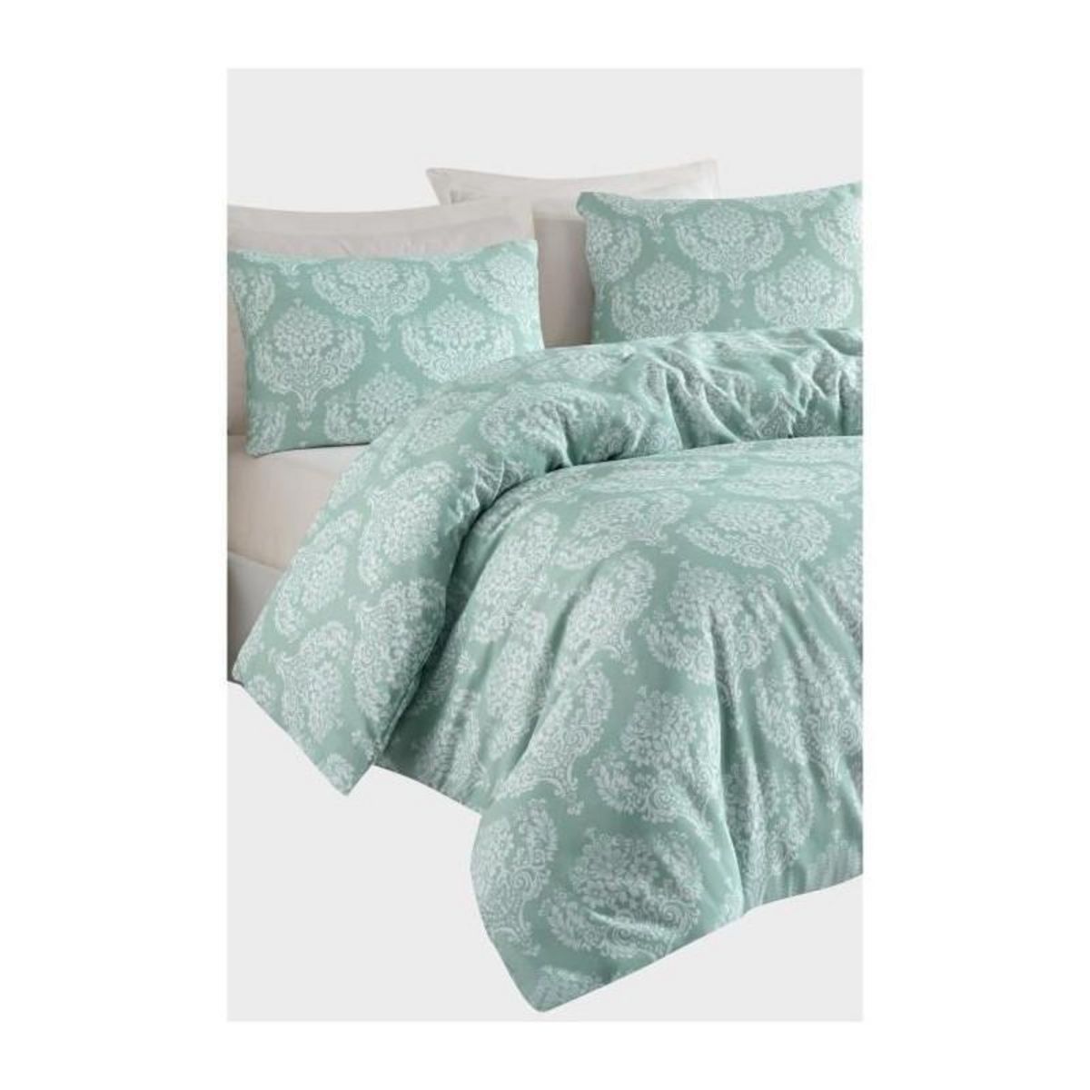GENERIQUE Parure de lit - 1 housse de couette 220 x 240 cm + 2 taies d'oreiller 60 x 60 cm - 65% coton, 35% polyester - Vert