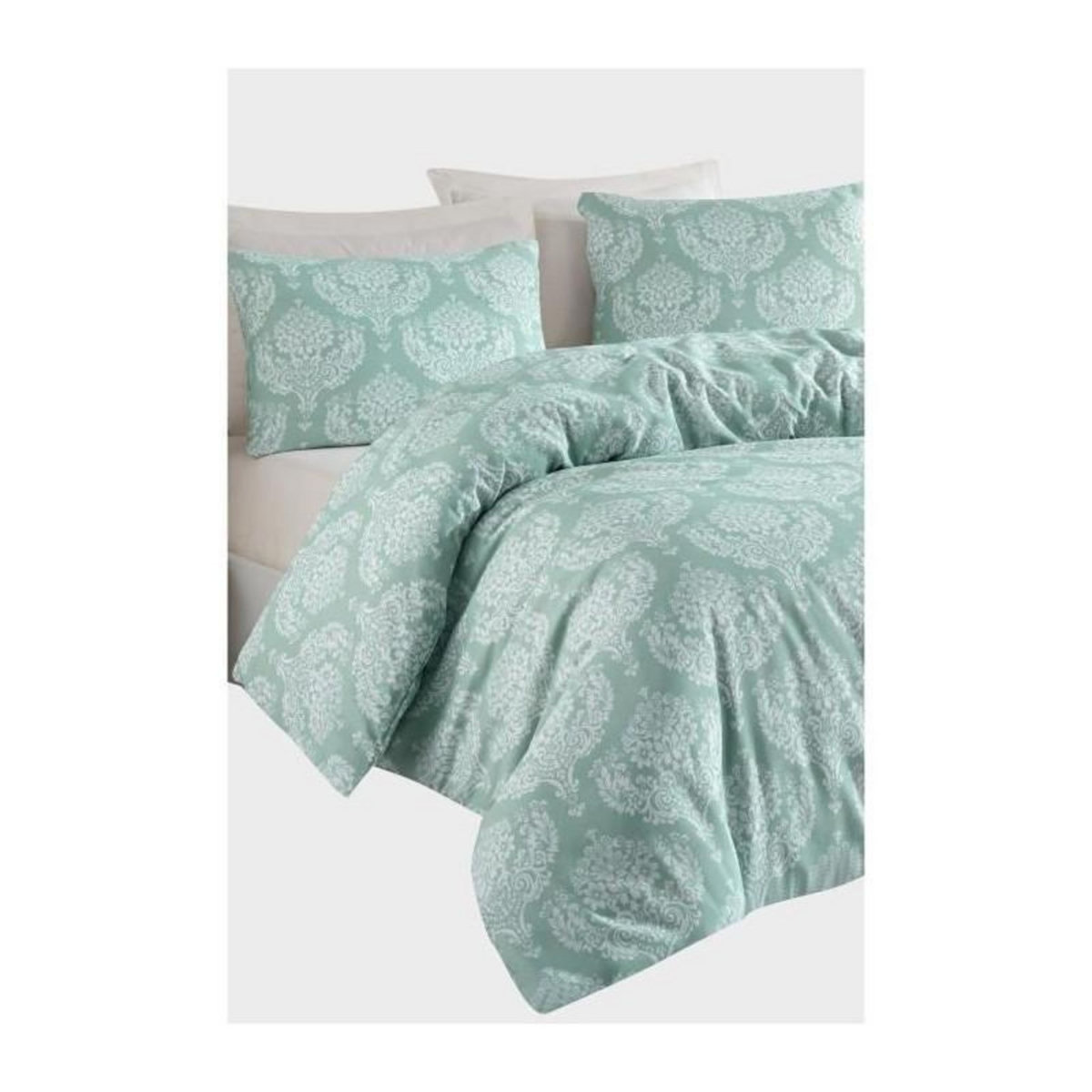 GENERIQUE Parure de lit - 1 housse de couette 220 x 240 cm + 2 taies d'oreiller 60 x 60 cm - 65% coton, 35% polyester - Vert
