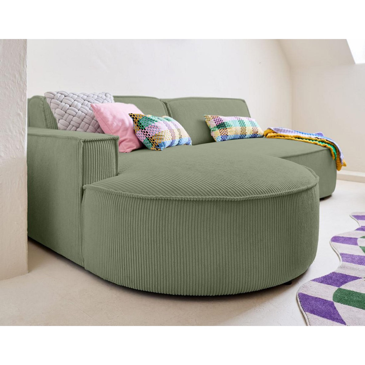 LISA DESIGN Spiaggia - canapé d'angle gauche - forme arrondie - 4 places - en velours côtelé