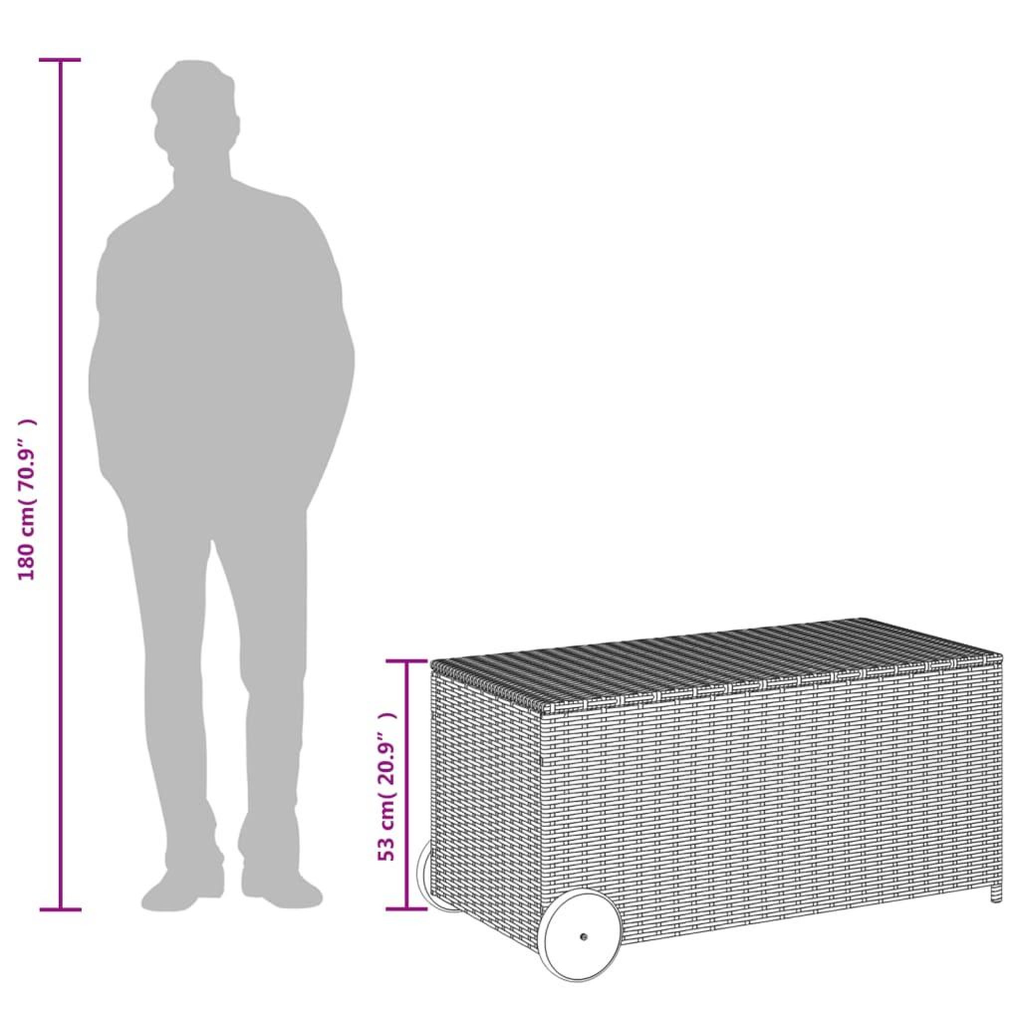 Voir la diapositive 6 : VIDAXL Boîte de rangement de jardin et roues marron 190L poly rotin