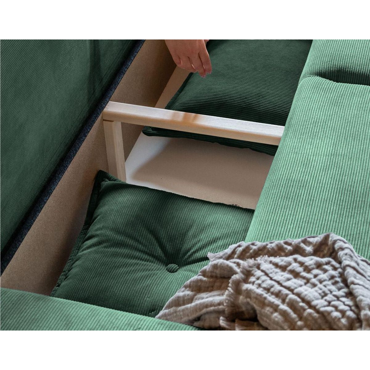 BEST MOBILIER Lena - canapé d'angle droit 5 places - convertible avec coffre - en velours côtelé