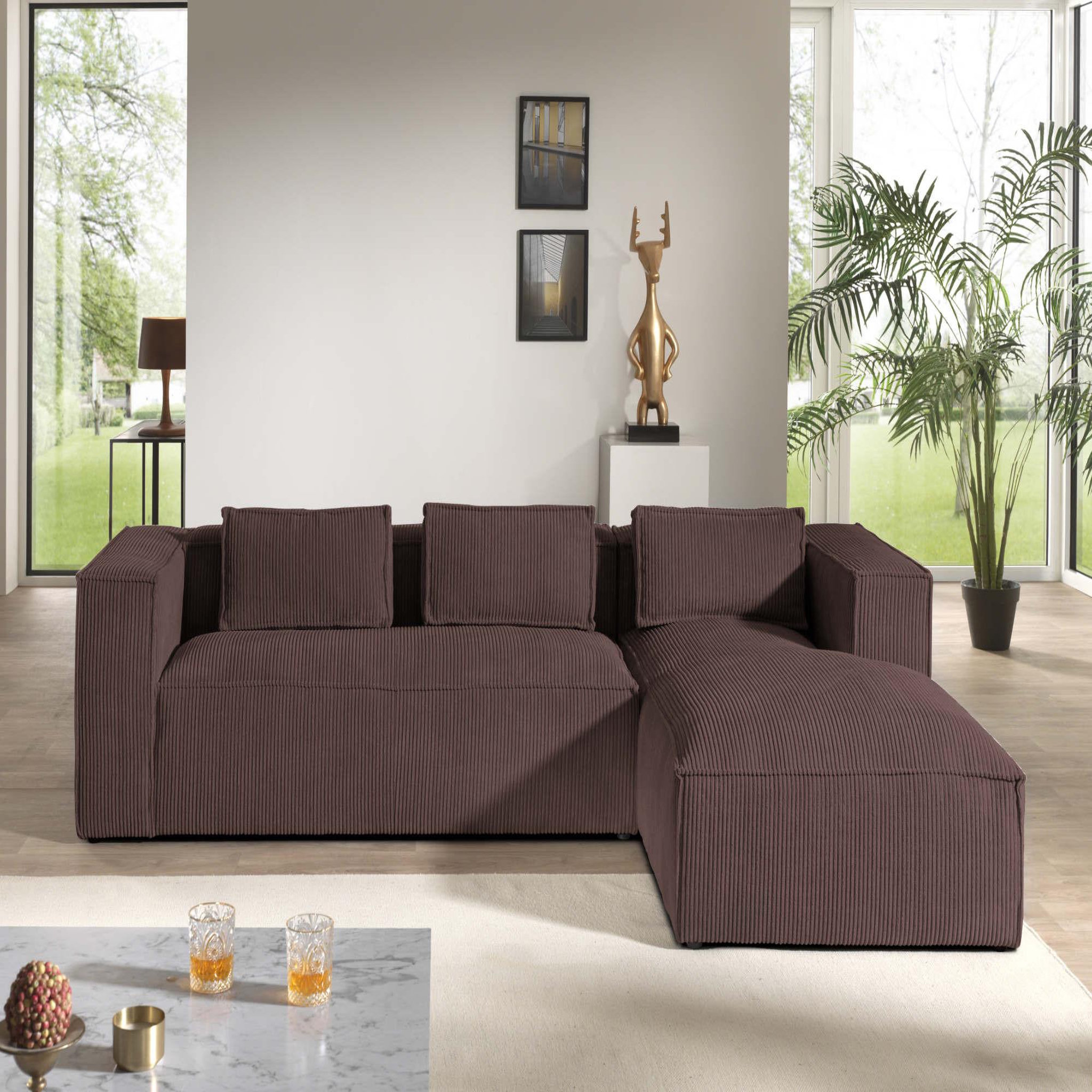 Voir la diapositive 5 : LISA DESIGN Stella - canapé d'angle - en velours côtelé - 4 places -style contemporain - droit
