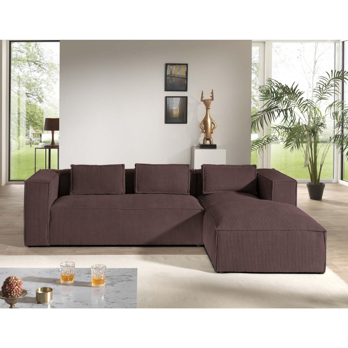 LISA DESIGN Stella - canapé d'angle - en velours côtelé - 4 places -style contemporain - droit