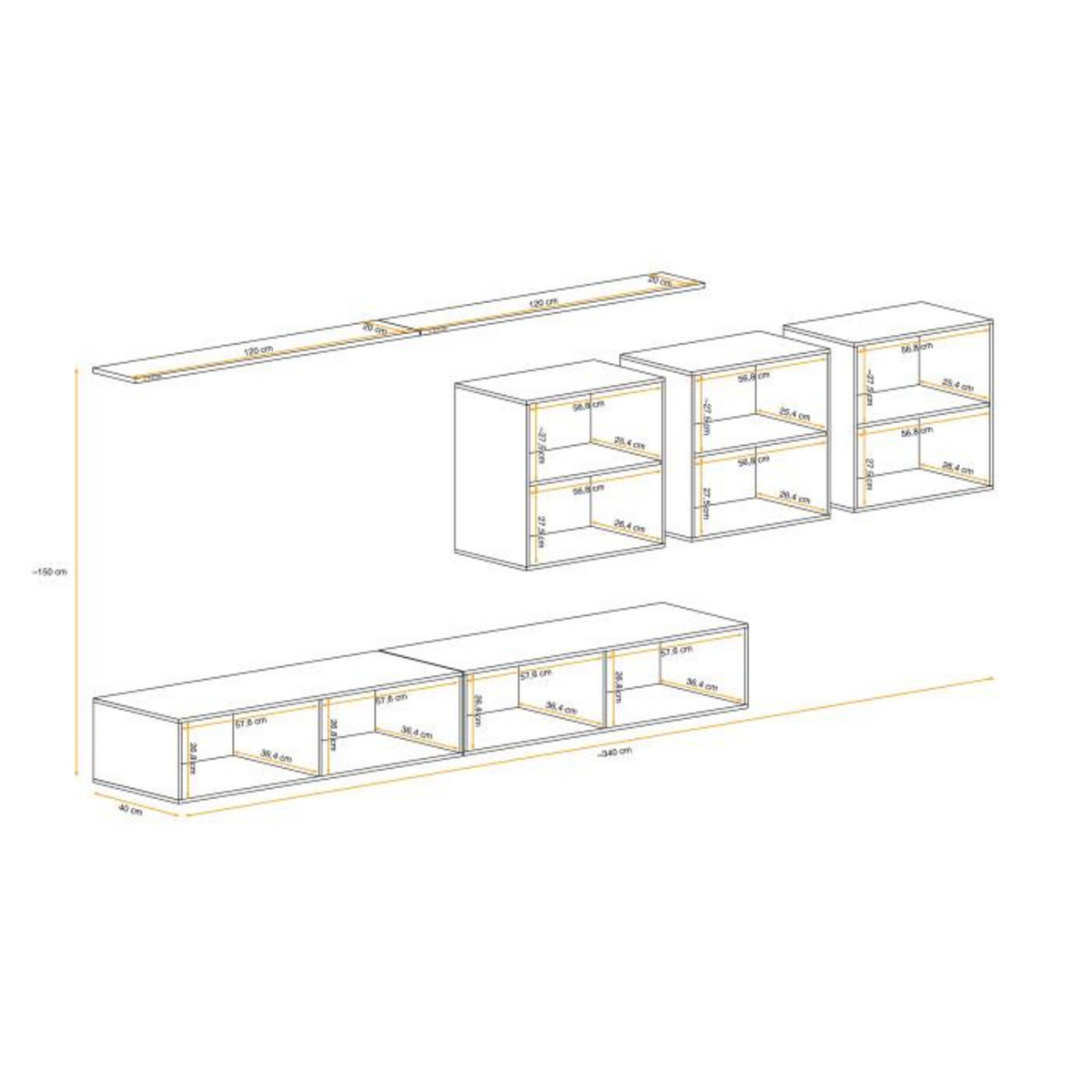 Paris Prix Meuble TV Mural Design  Switch VII  340cm Naturel & Noir