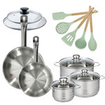 Fackelmann Lot de 2 Poêles 24/28cm et 3 Faitouts 16/20/24cm Fackelmann Etherna avec 5 ustensiles