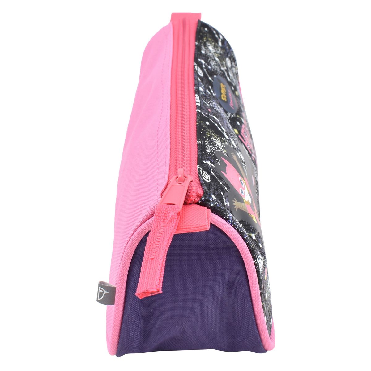 AUCHAN Trousse scolaire triangulaire polyester violet, rose et noir SUPER GIRLY