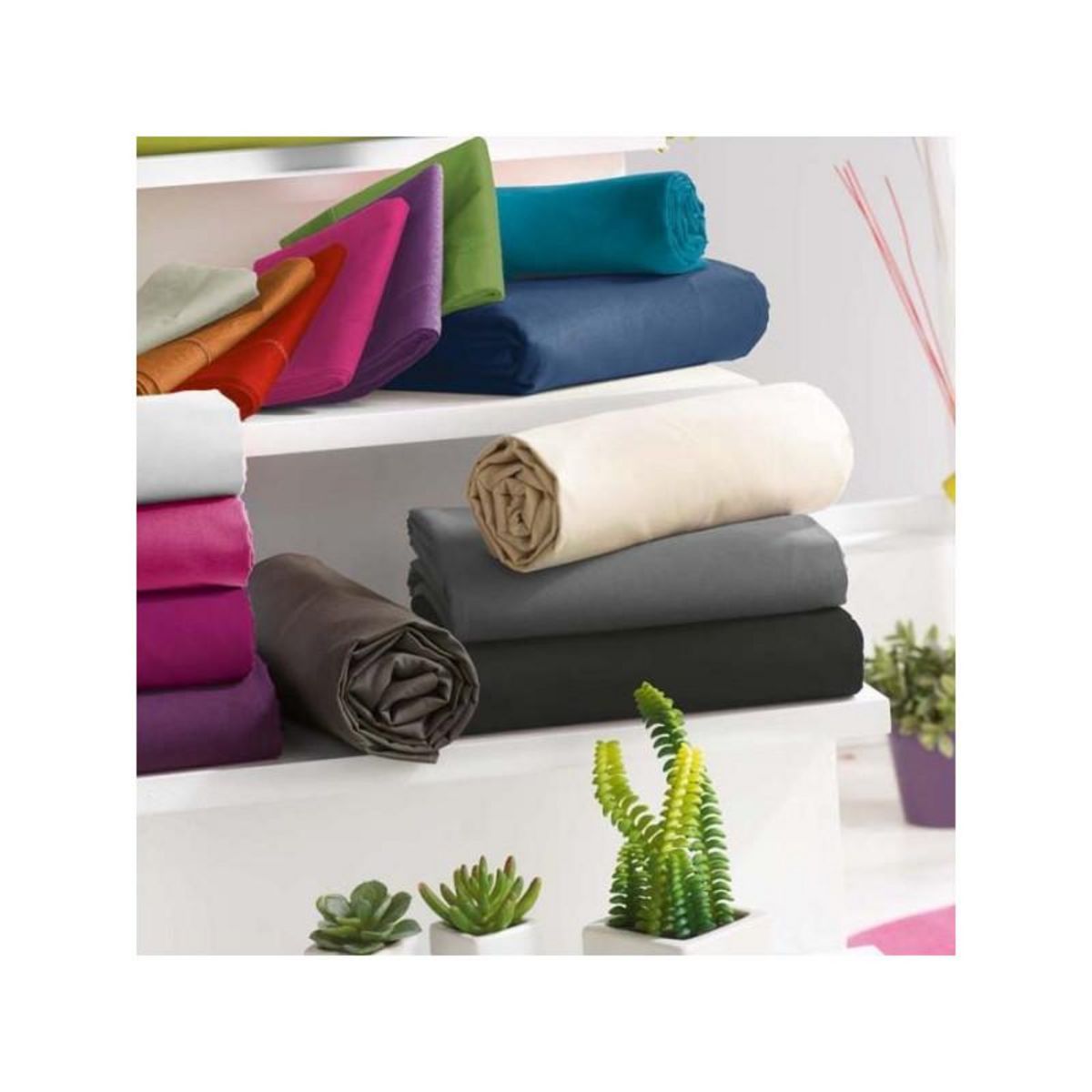 UNIVERS DECOR Drap housse 57 fils/cm² toutes dimensions - Taupe - 200 x 200 cm