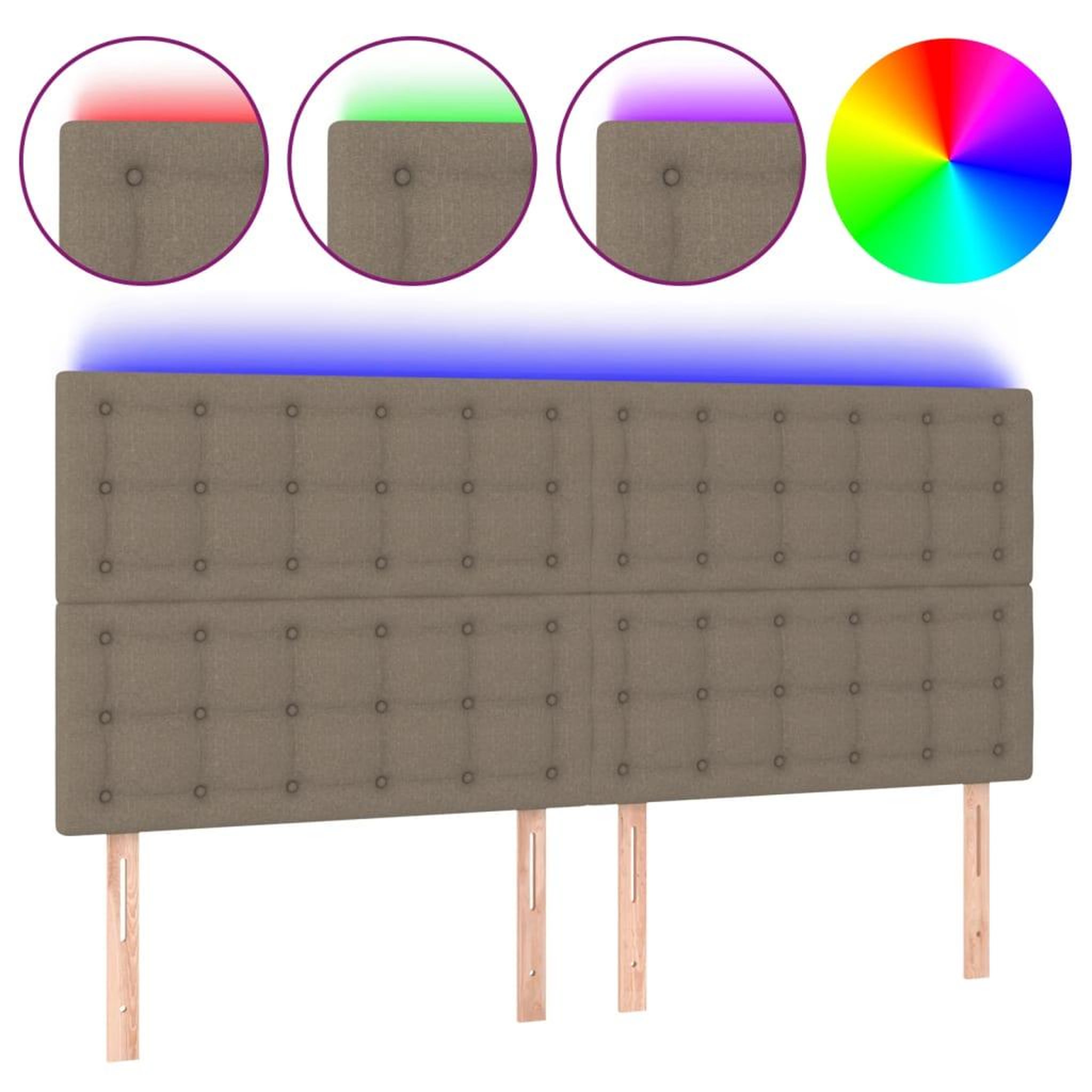 Voir la diapositive 2 : VIDAXL Tete de lit a LED Taupe 160x5x118/128 cm Tissu