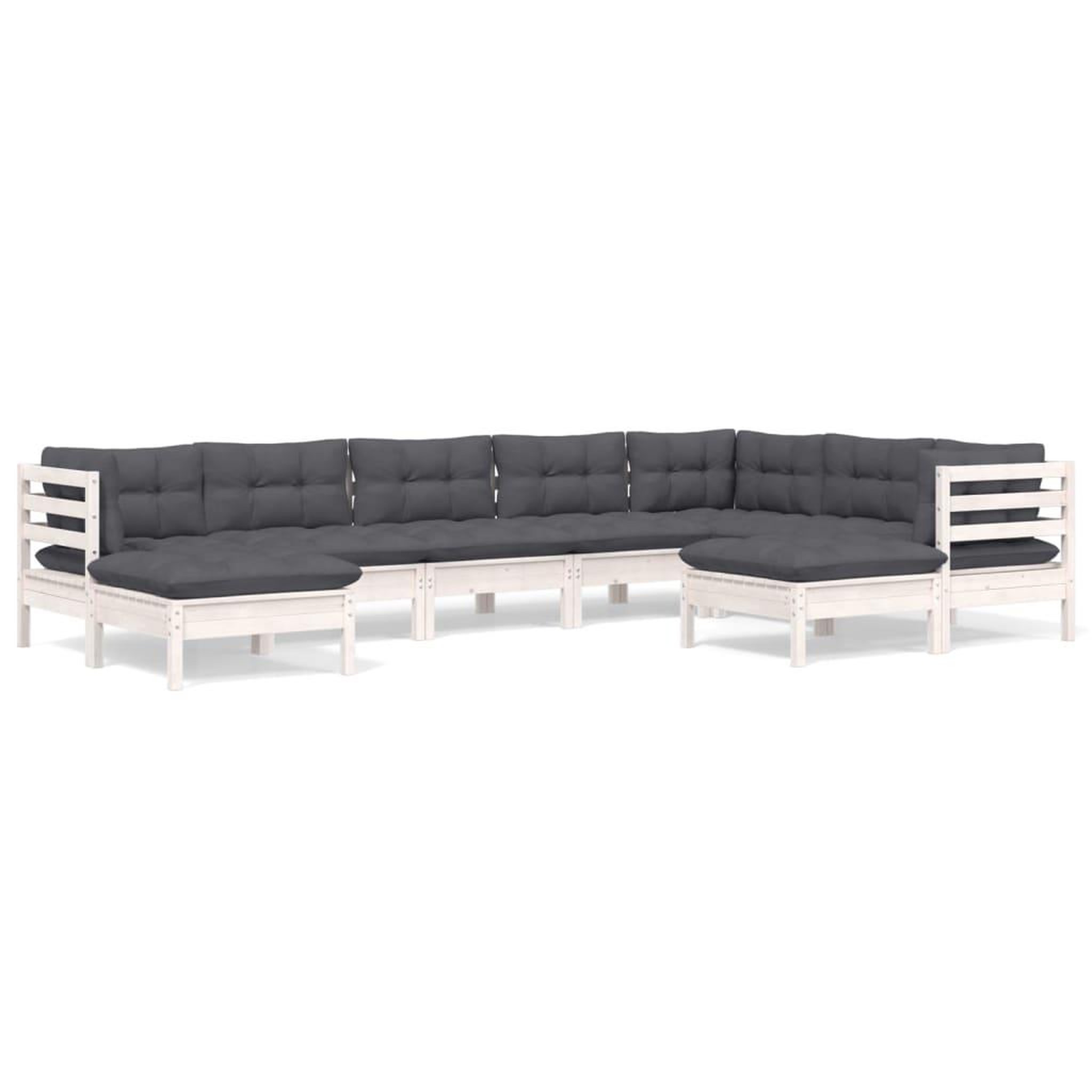 Voir la diapositive 2 : VIDAXL Salon de jardin 9 pcs avec coussins blanc bois de pin massif