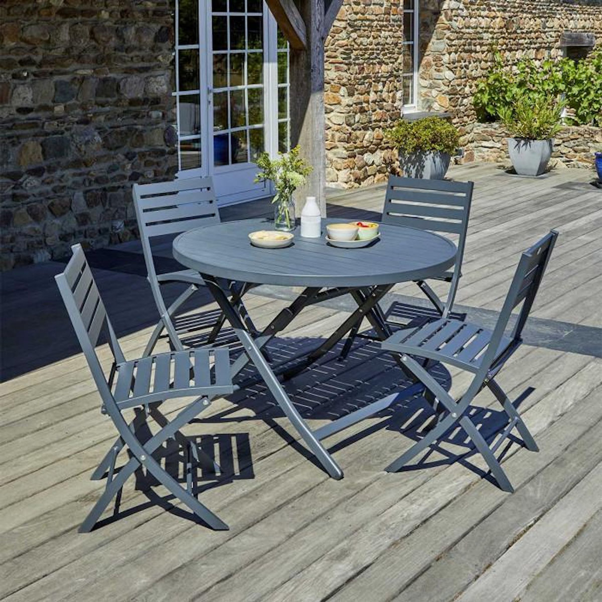 Paris Prix Ensemble Table de Jardin Pliante & 4 Chaises  Marius  110cm Gris Anthracite