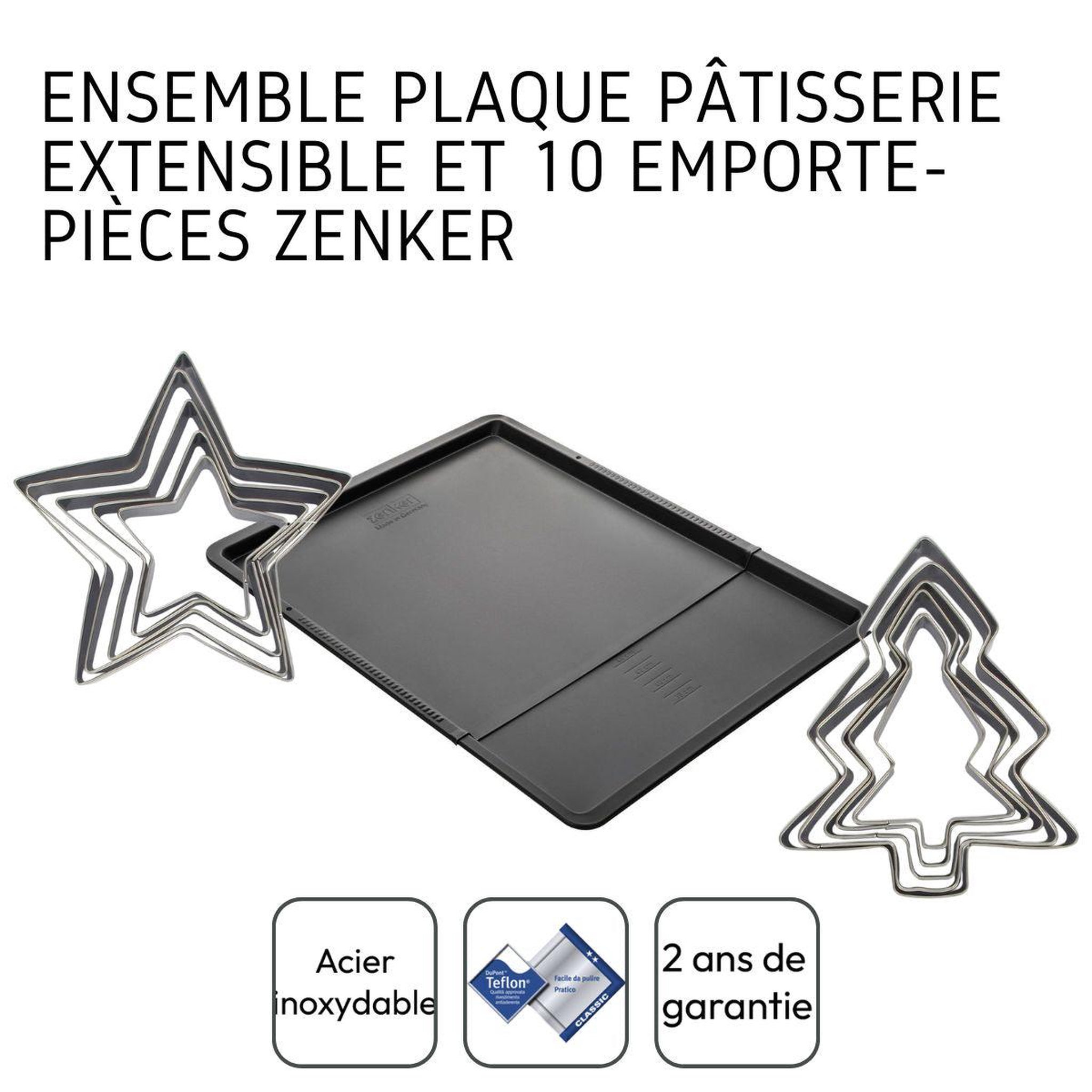 Voir la diapositive 4 : ZENKER Ensemble avec plaque à pâtisserie extensible et 10 emporte-pièces zenker