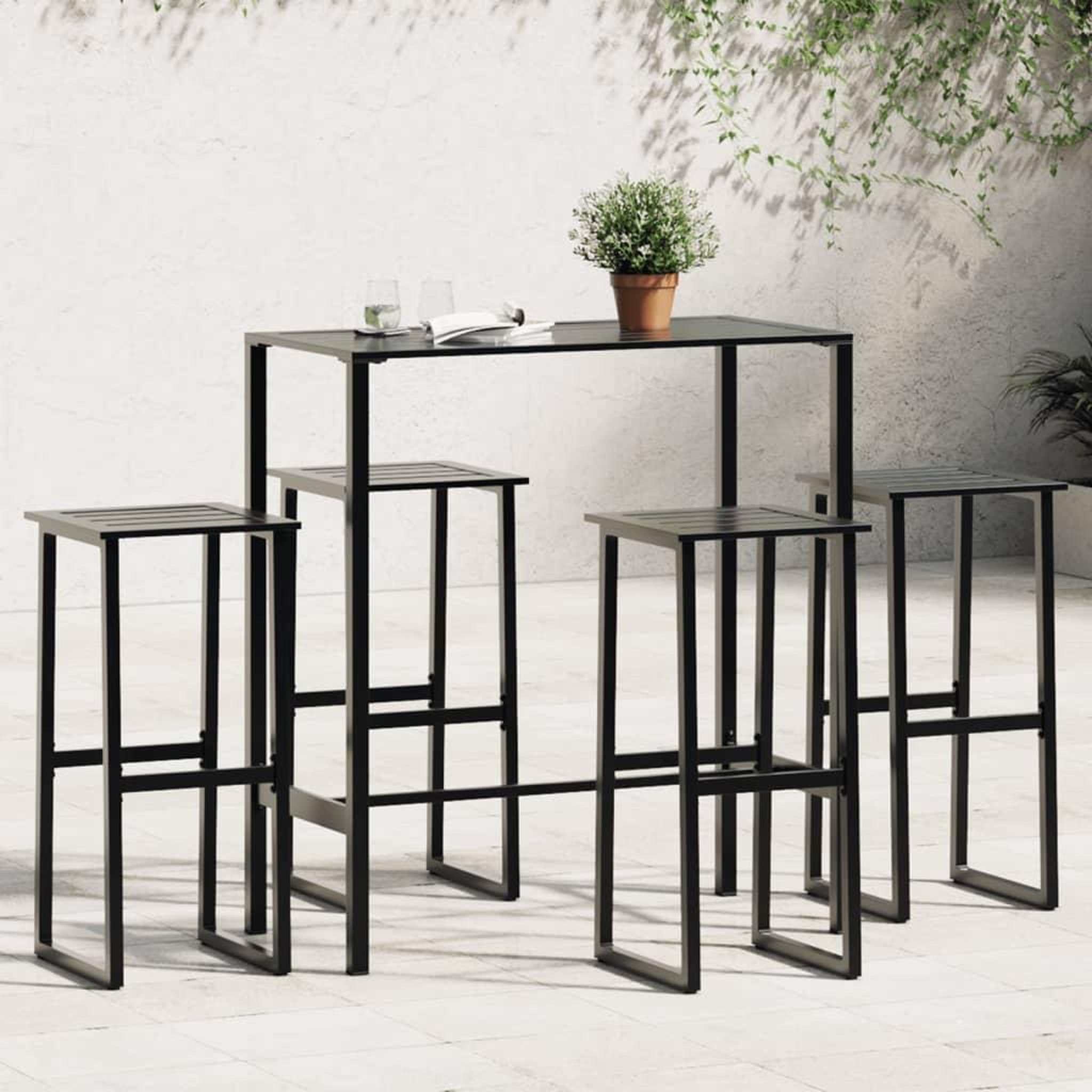 VIDAXL Ensemble de bar de jardin 5 pcs noir acier enduit de poudre