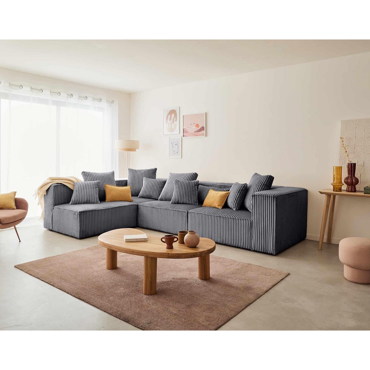 LISA DESIGN Colombine - canapé modulable d'angle gauche - 5 places - en velours côtelé grosses côtes