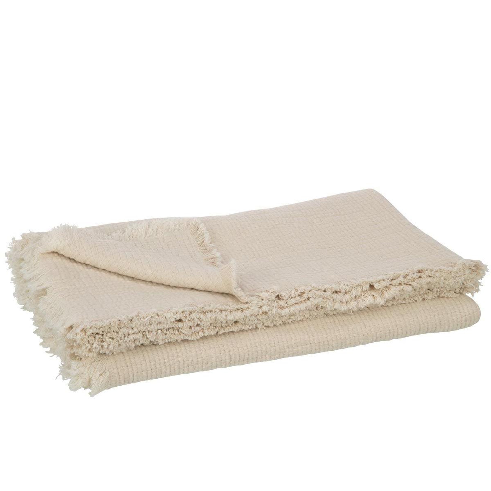 Voir la diapositive 2 : J-LINE Plaid à franges  mousseline  130x180cm beige clair
