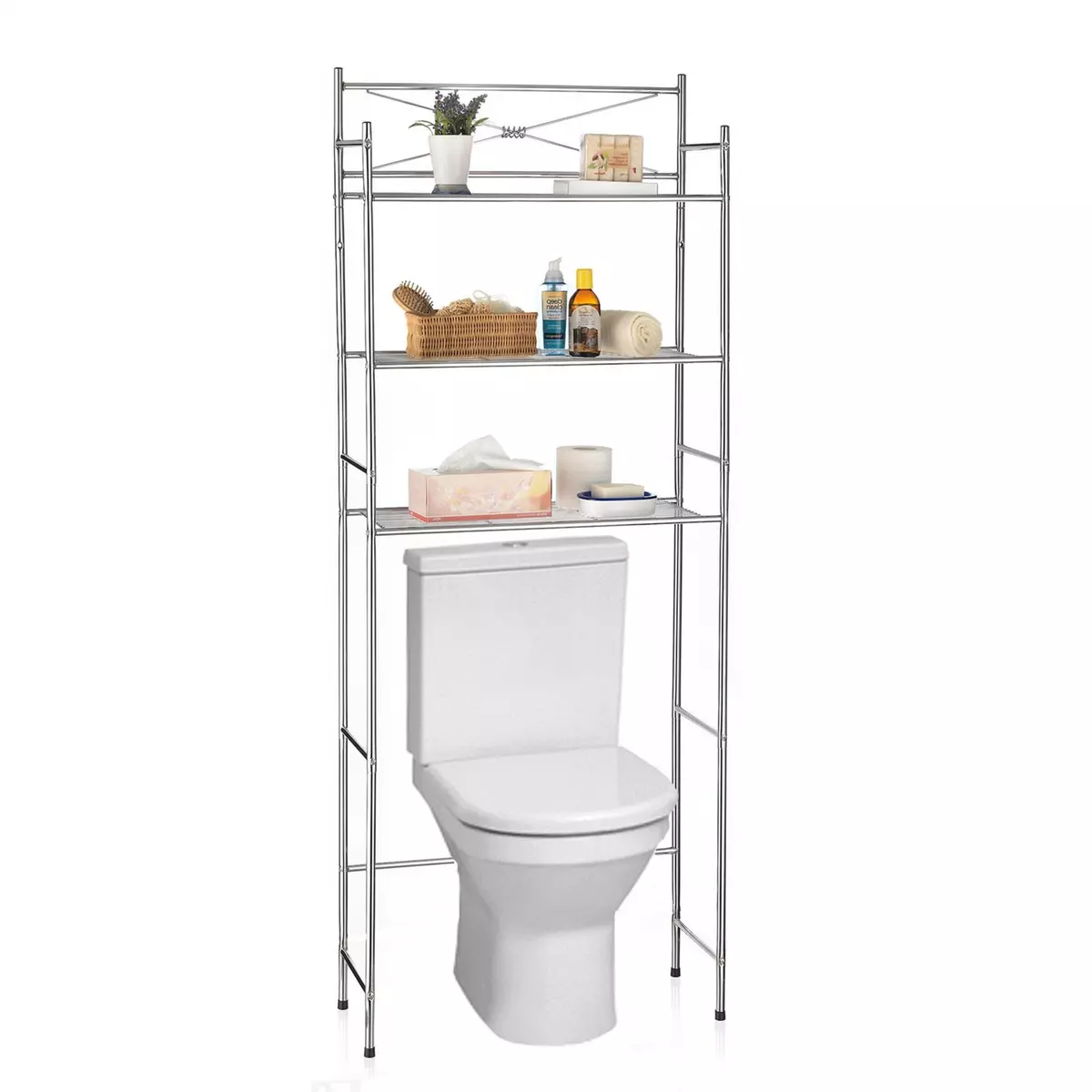IDIMEX Etagère de salle de bain MARSA meuble de rangement au-dessus des toilettes wc ou lave-linge avec 3 tablettes, en métal chromé