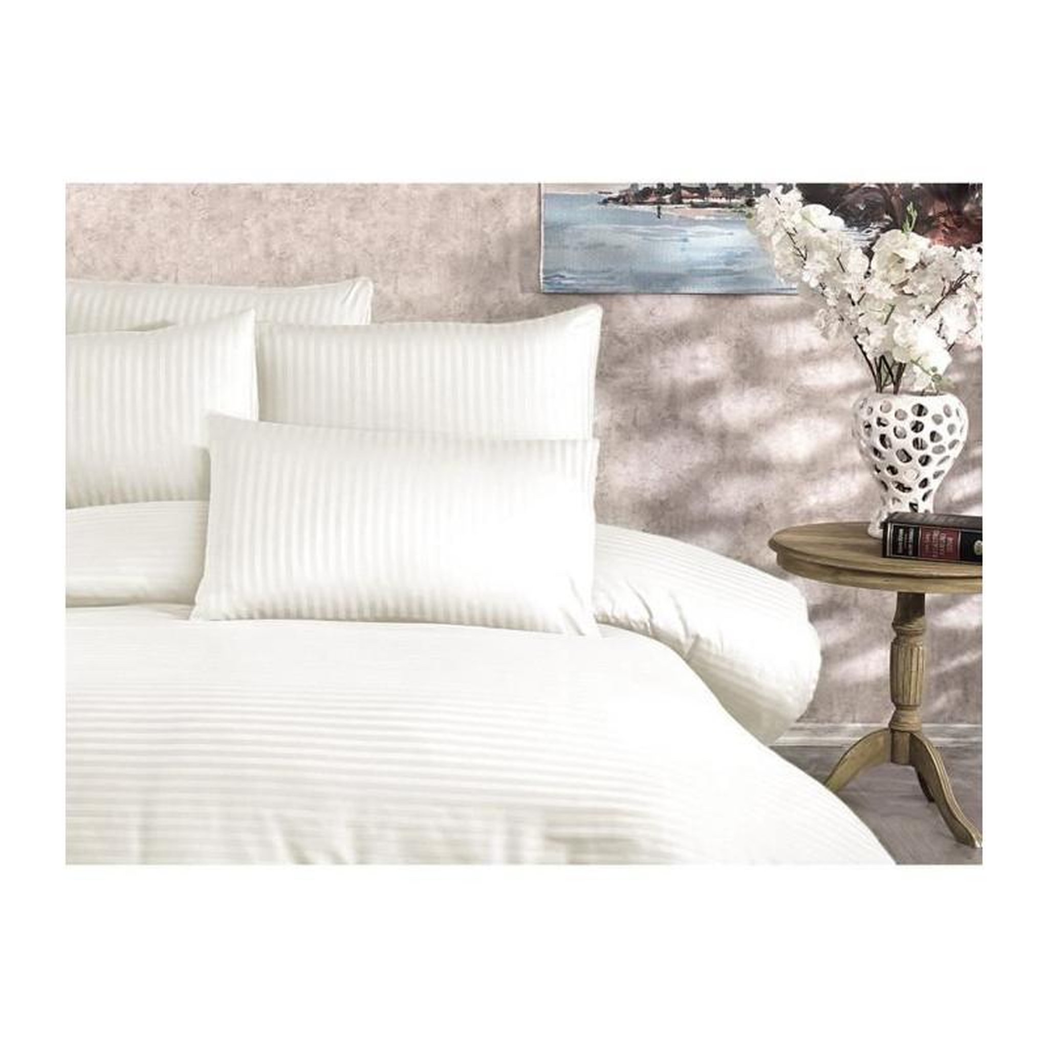 Voir la diapositive 4 : GENERIQUE Parure de lit - 1 housse de couette 220 x 240 cm + 2 taies d'oreiller 60 x 60 cm - 80% coton, 20% polyester - Creme