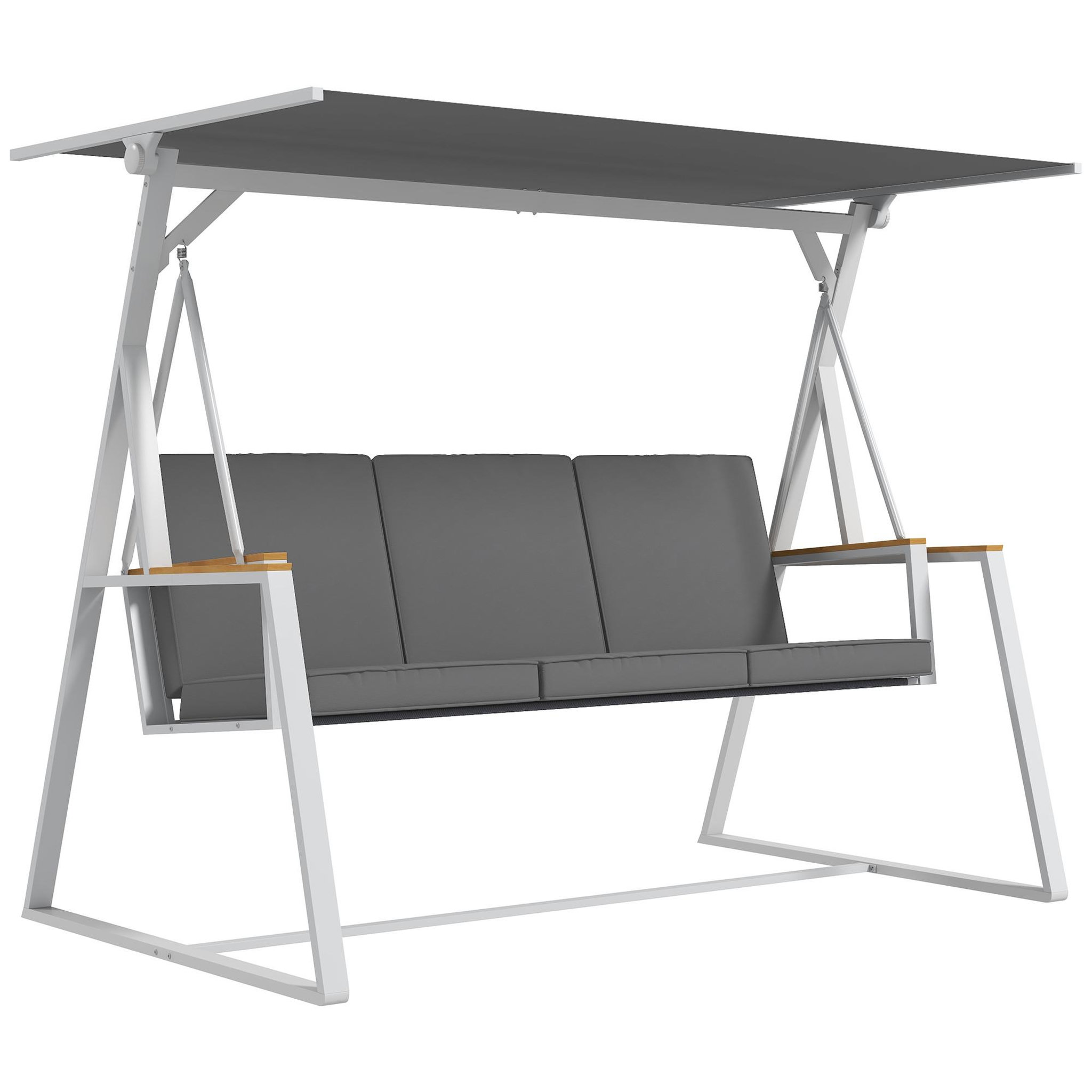 OUTSUNNY Balancelle de jardin design 3 places toit inclinaison réglable matelas fourni acier blanc tissu gris foncé