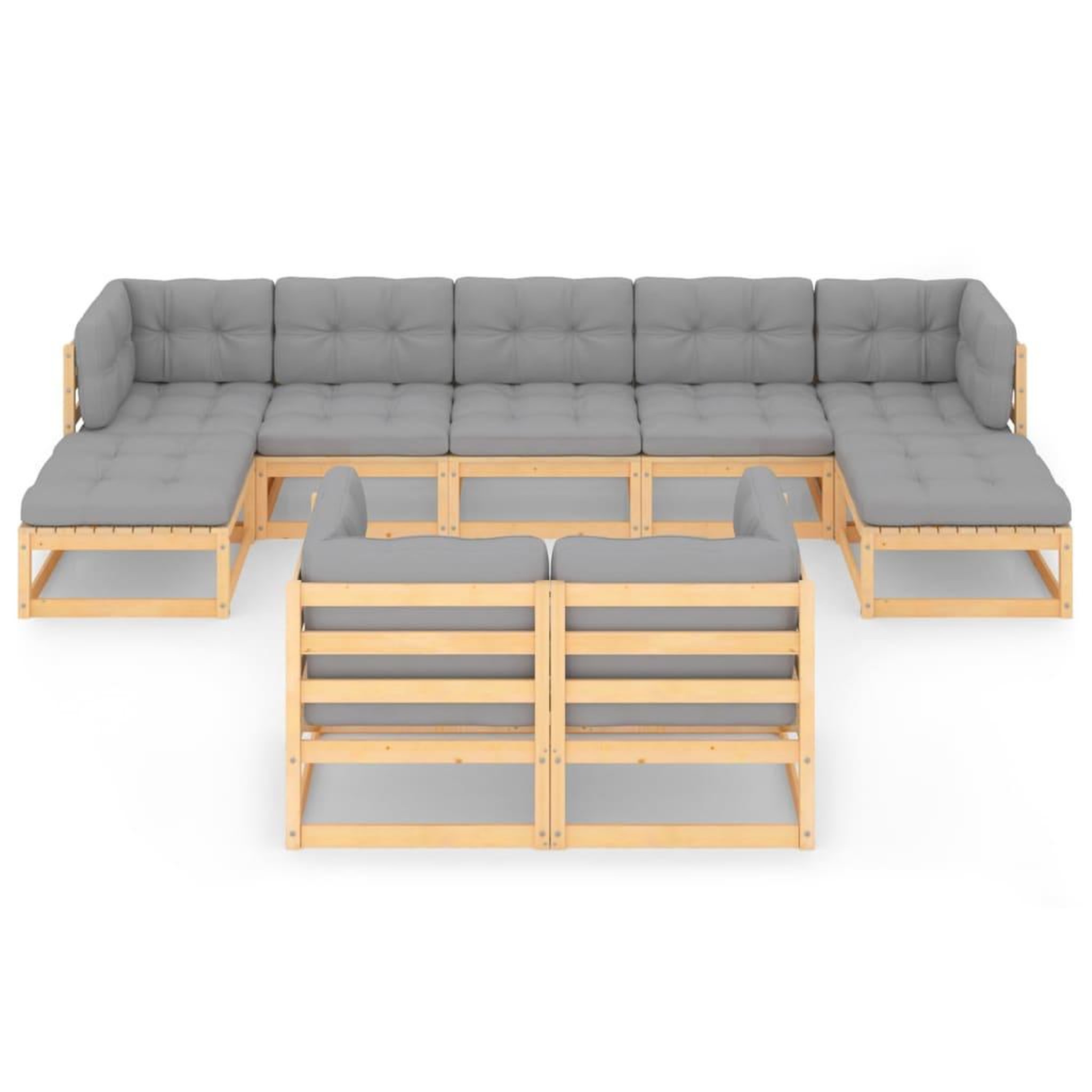 Voir la diapositive 3 : VIDAXL Salon de jardin 9 pcs avec coussins Bois de pin massif