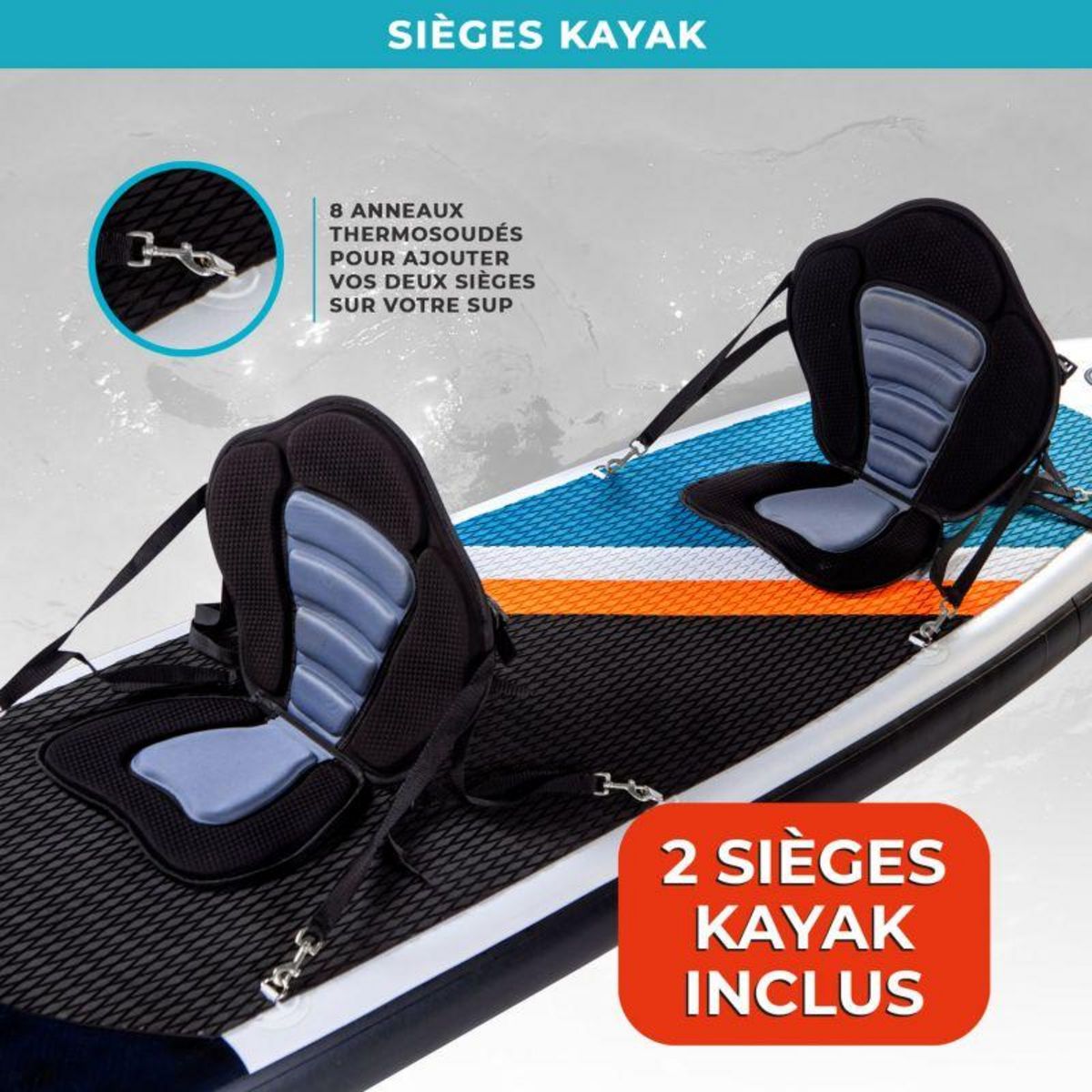 ADRENALIN Paddle Gonflable 2 personnes TWO 12' 32'' 6'' (366x81x15cm) avec Pompe, 2 Pagaies, 2 sièges de kayak, Leash et Sac de Transport