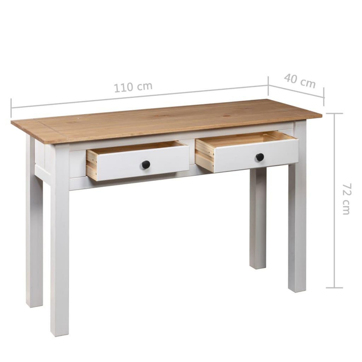 VIDAXL Table console Blanc 110x40x72 cm Pin solide Gamme Panama