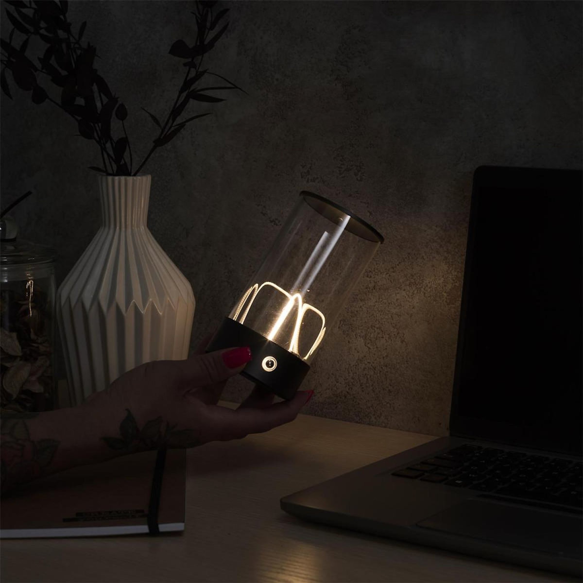 Paris Prix Lampe à Poser Tactile  Cylindre  15cm Noir
