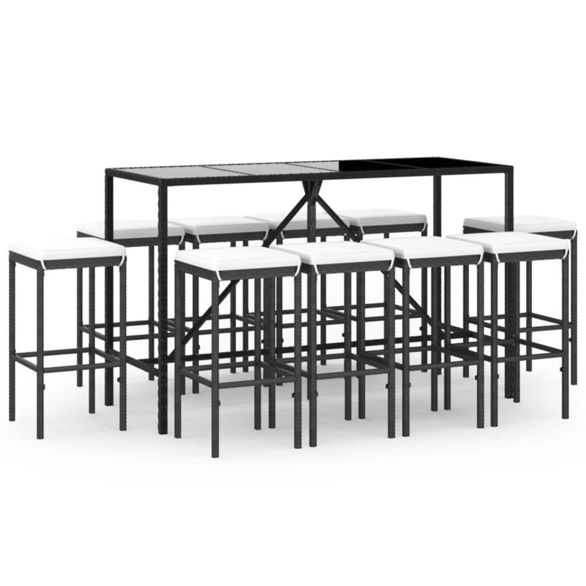 VIDAXL Ensemble de bar de jardin 11 pcs avec coussins noir poly rotin