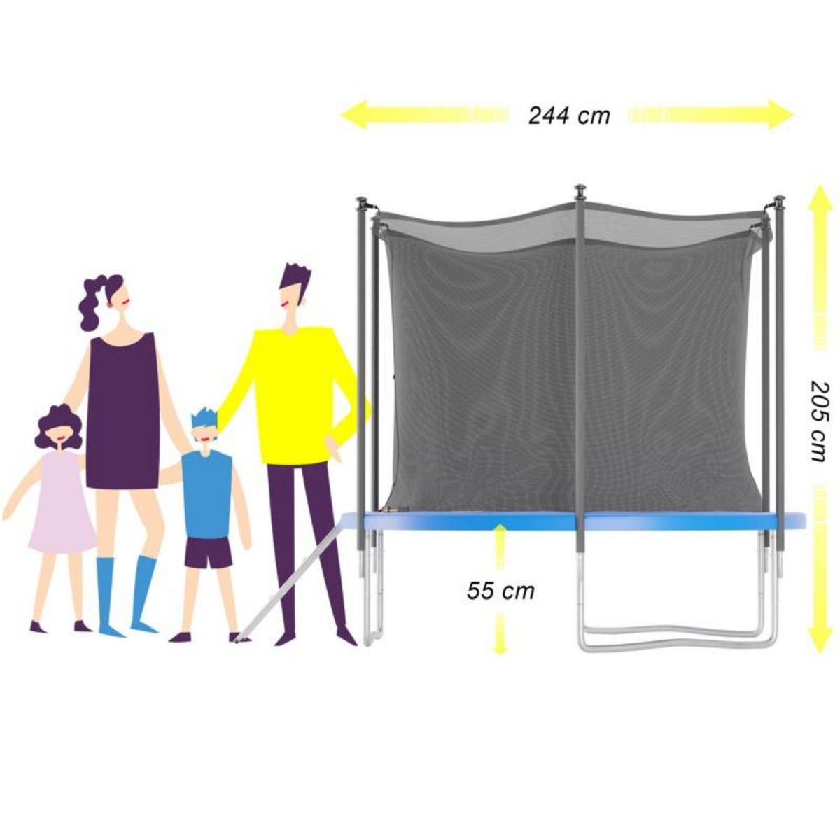 JUMP4FUN Trampoline de jardin ø244 cm- 8FT- Filet intérieur, Matelas de protection et Echelle