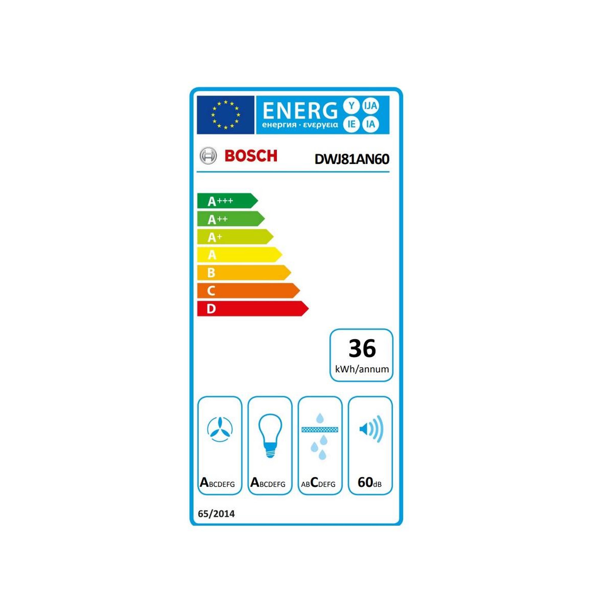 Voir la diapositive 2 : BOSCH Hotte décorative inclinée 80cm 438m3/h noir - dwj81an60