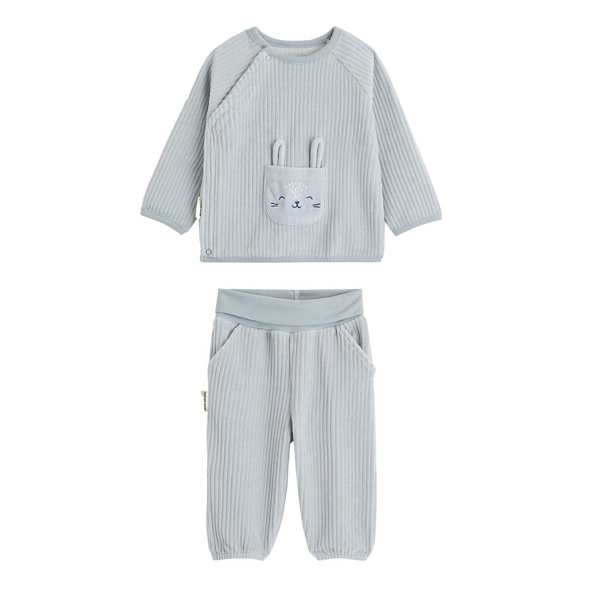 PETIT BEGUIN Ensemble sweat et pantalon bébé en velours voix lactée. Coloris disponibles : Bleu