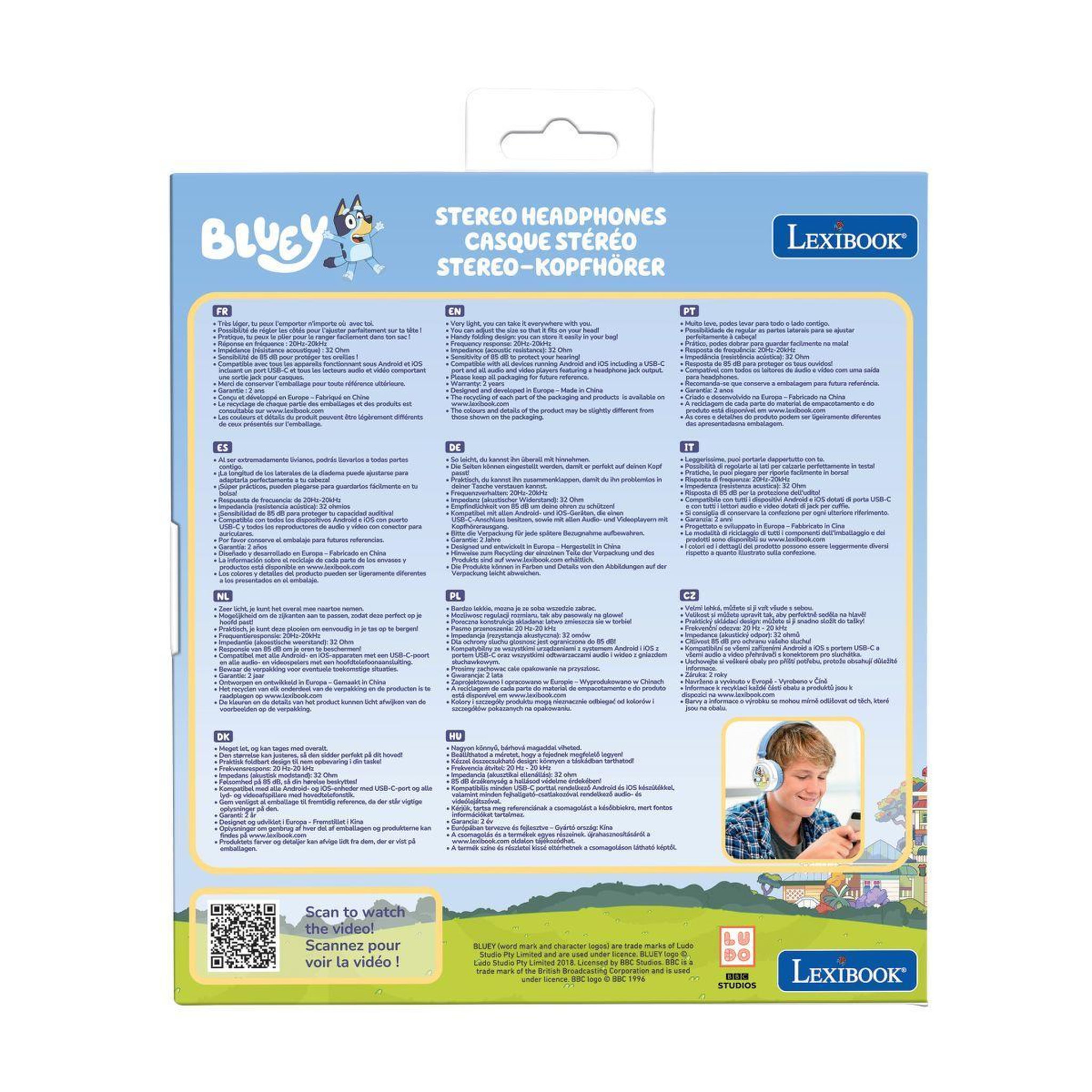 Voir la diapositive 4 : Lexibook Casque stéréo filaire pliable avec limitation de volume d'écoute Bluey