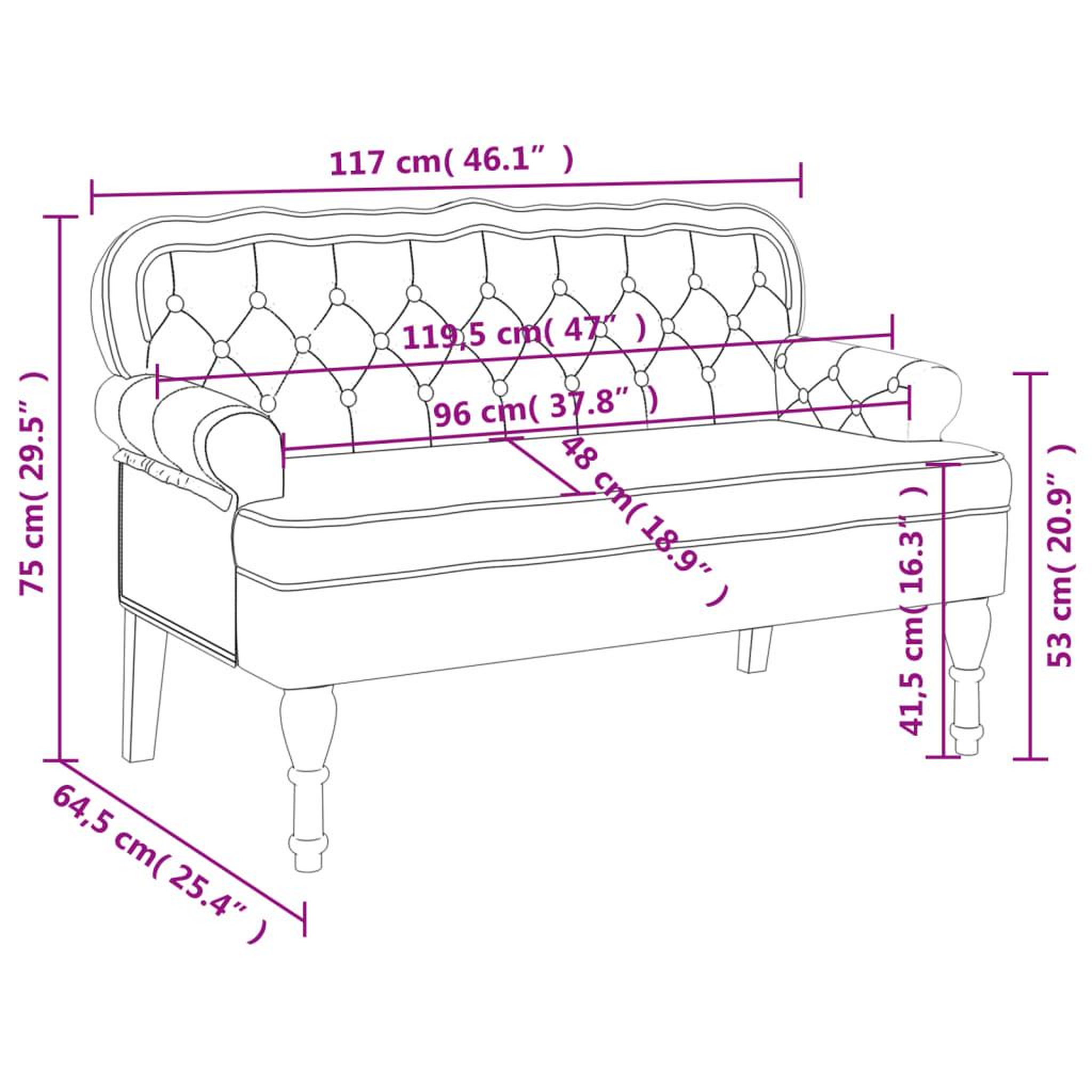 Voir la diapositive 6 : VIDAXL Banc avec dossier rose 119,5x64,5x75 cm velours