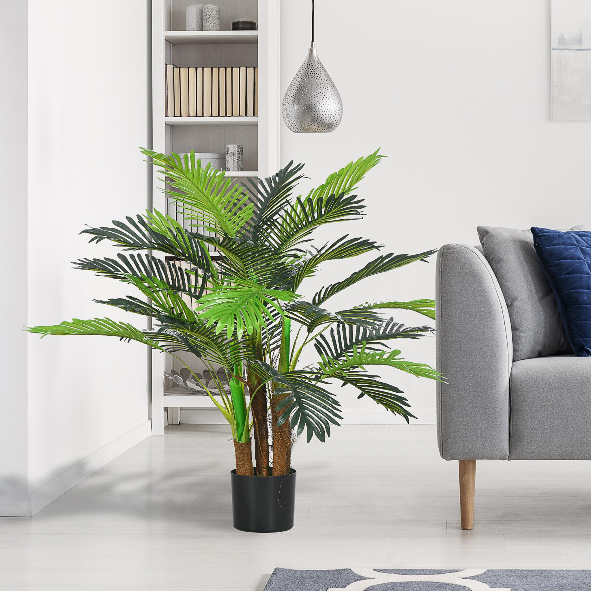 Voir la diapositive 4 : HOMCOM Palmier artificiel H.1 m arbre artificiel tronc branches lichen feuilles grand réalisme pot inclus