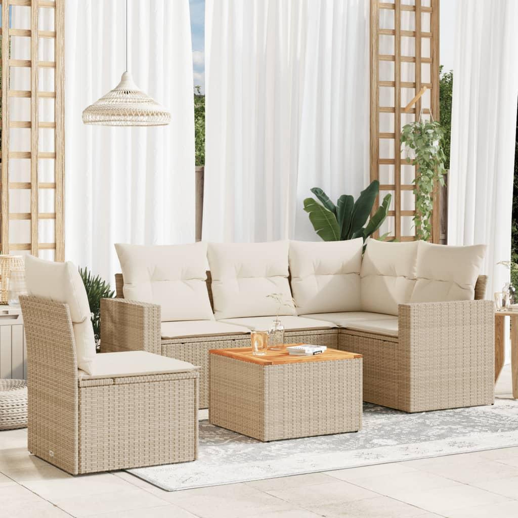 VIDAXL Salon de jardin avec coussins 6 pcs beige resine tressee