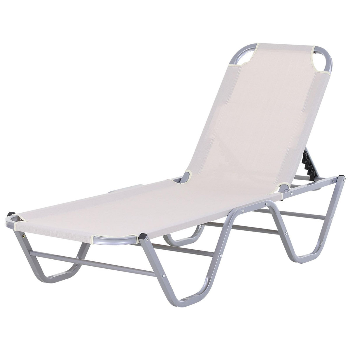 OUTSUNNY Bain de soleil transat design contemporain dossier inclinable multi-positions alu textilène crème
