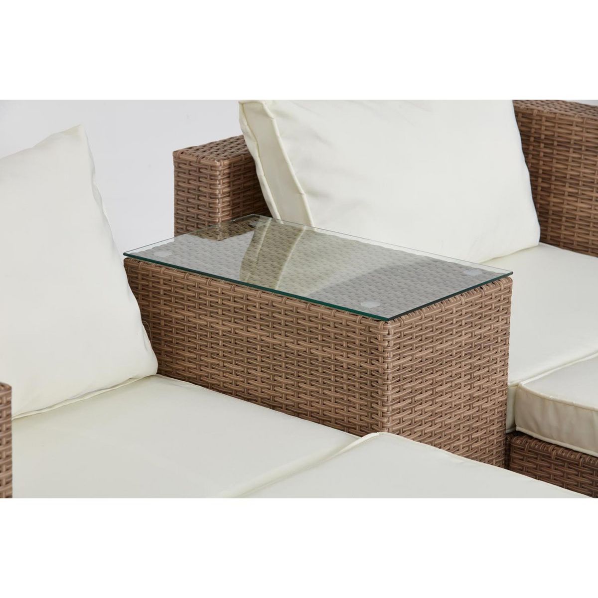 CONCEPT USINE Salon de jardin 4 places en résine tressée naturel et écru MOANA