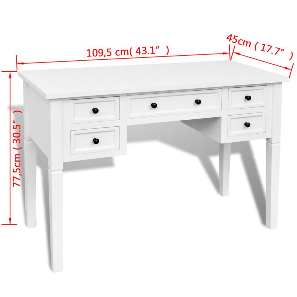 VIDAXL Bureau blanc a 5 tiroirs