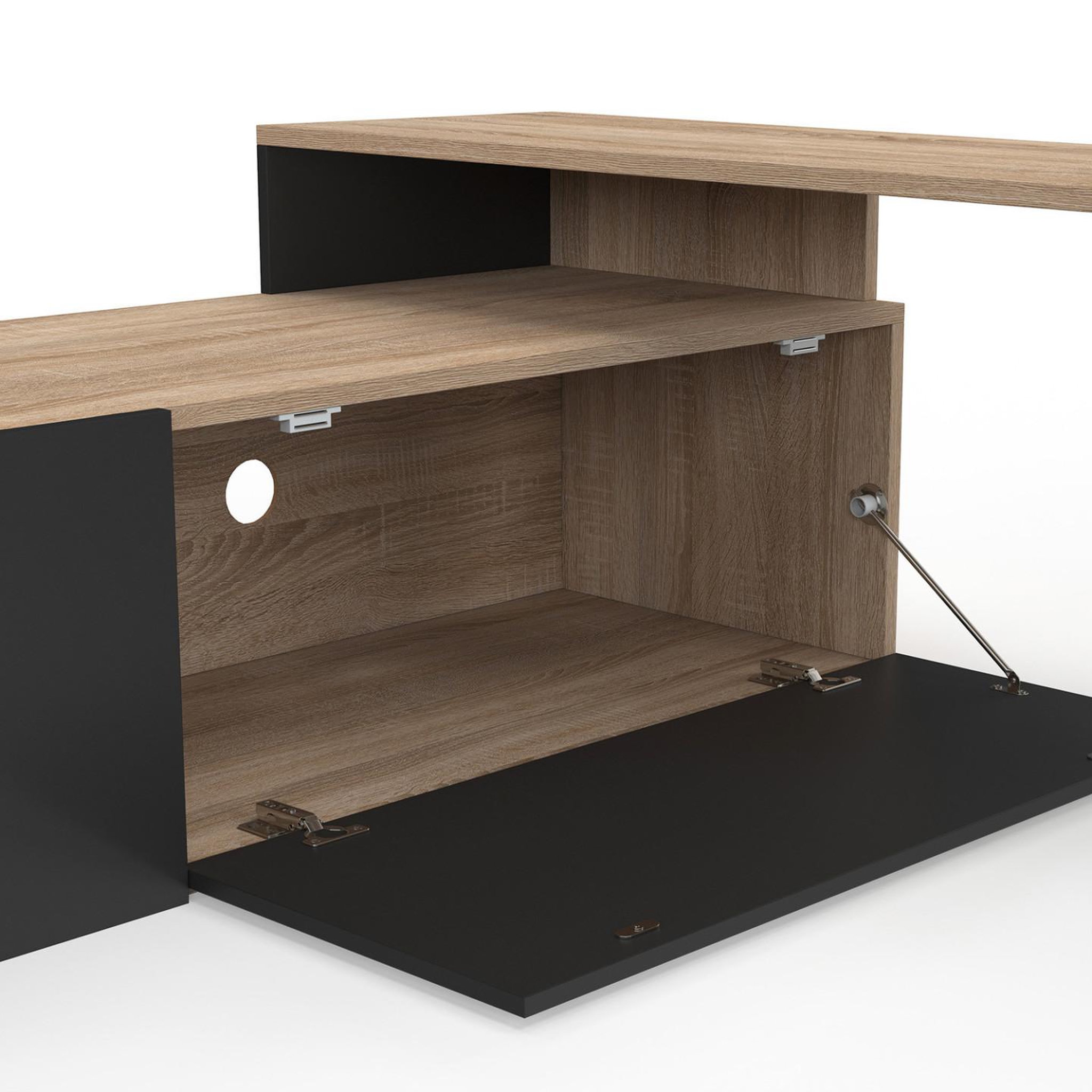 Voir la diapositive 6 : ID MARKET Meuble tv 140-180 cm modulable d'angle basile rotatif bois et noir