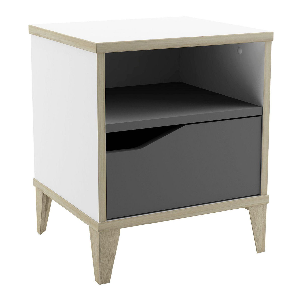 Demeyere Table de chevet 1 tiroir - GENIUS - Blanc et Gris - 36,8 x 43,8 x 33 cm - DEMEYERE