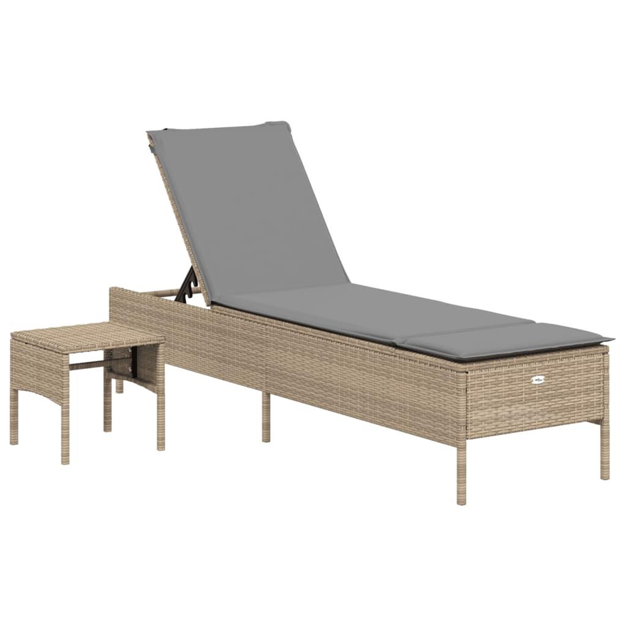 Voir la diapositive 2 : VIDAXL Chaise longue avec table et coussin beige resine tressee