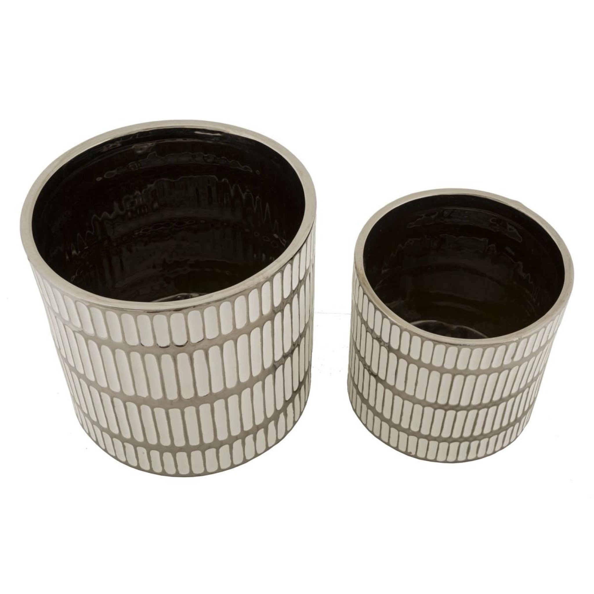 Voir la diapositive 2 : Paris Prix Lot de 2 vases en céramique  ray  24cm blanc & argent