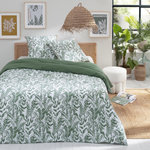 FUTURE HOME Parure de lit 2 personnes tropical réversible unie. Coloris disponibles : Vert