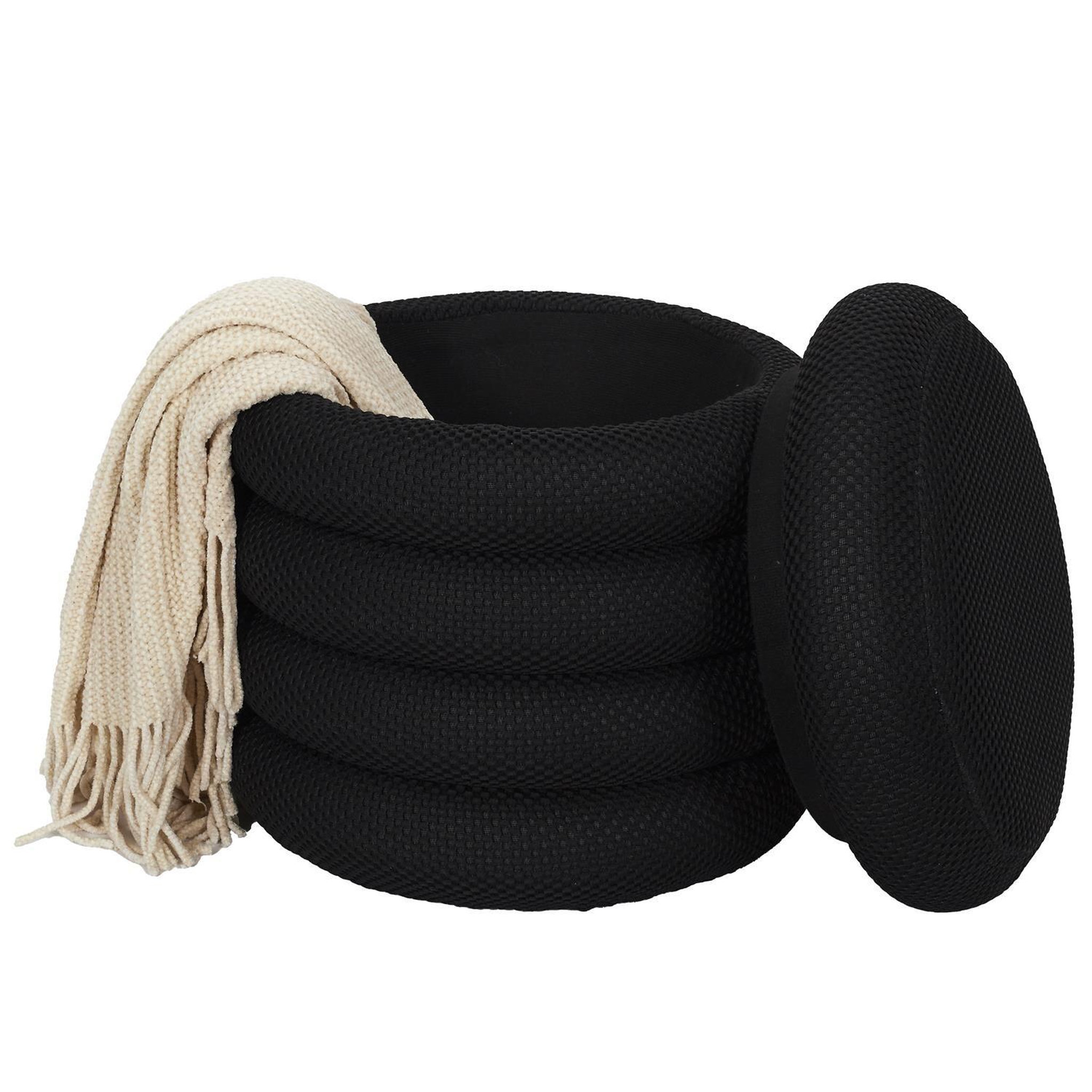 Voir la diapositive 4 : The Home Deco Factory Pouf de rangement maille nid d'abeille atome - noir