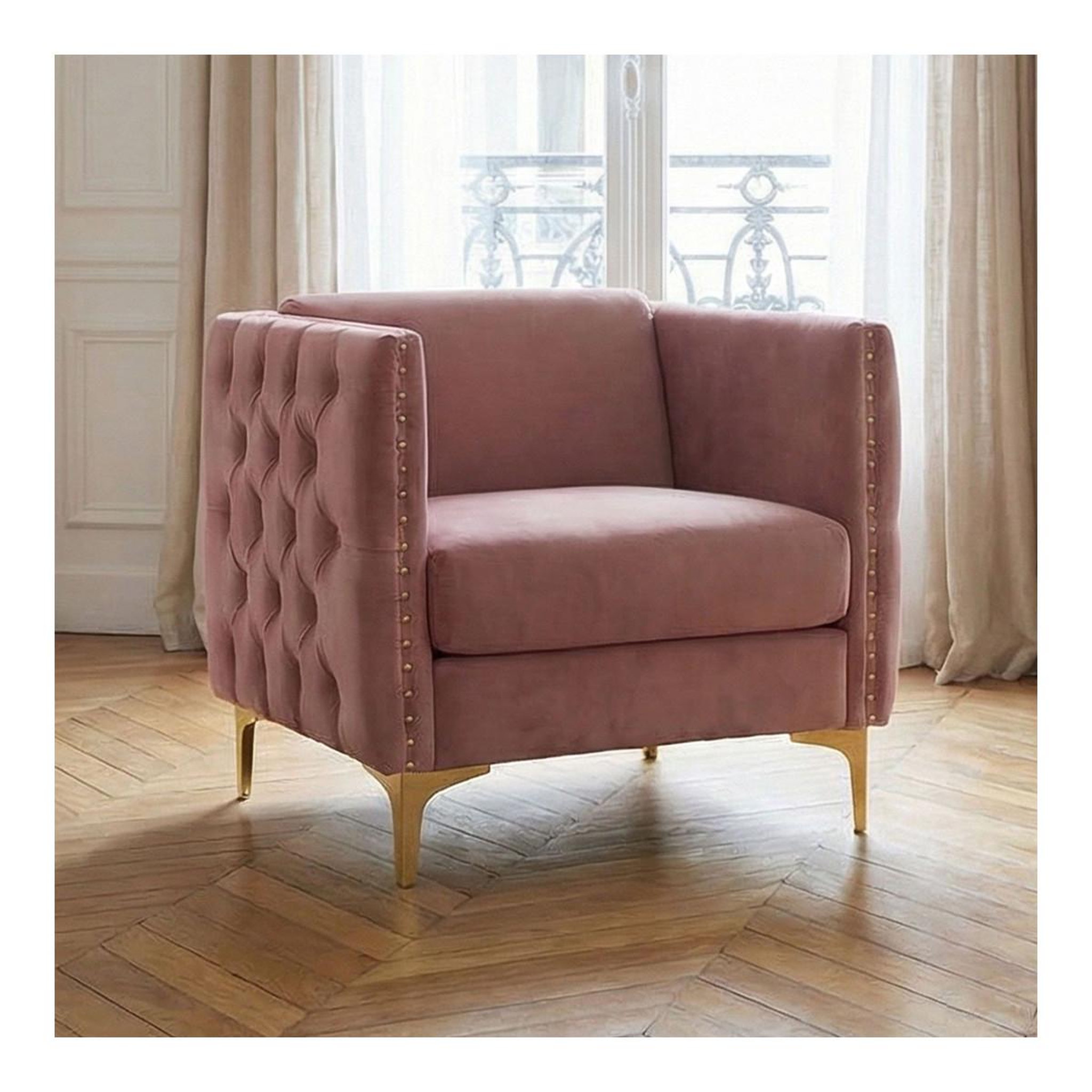 Voir la diapositive 5 : Paris Prix Fauteuil design en velours  suez  83cm rose