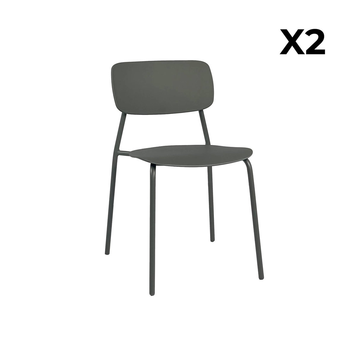 SWEEEK Lot de 2 chaises de jardin empilables acier et plastique kaki - Liva