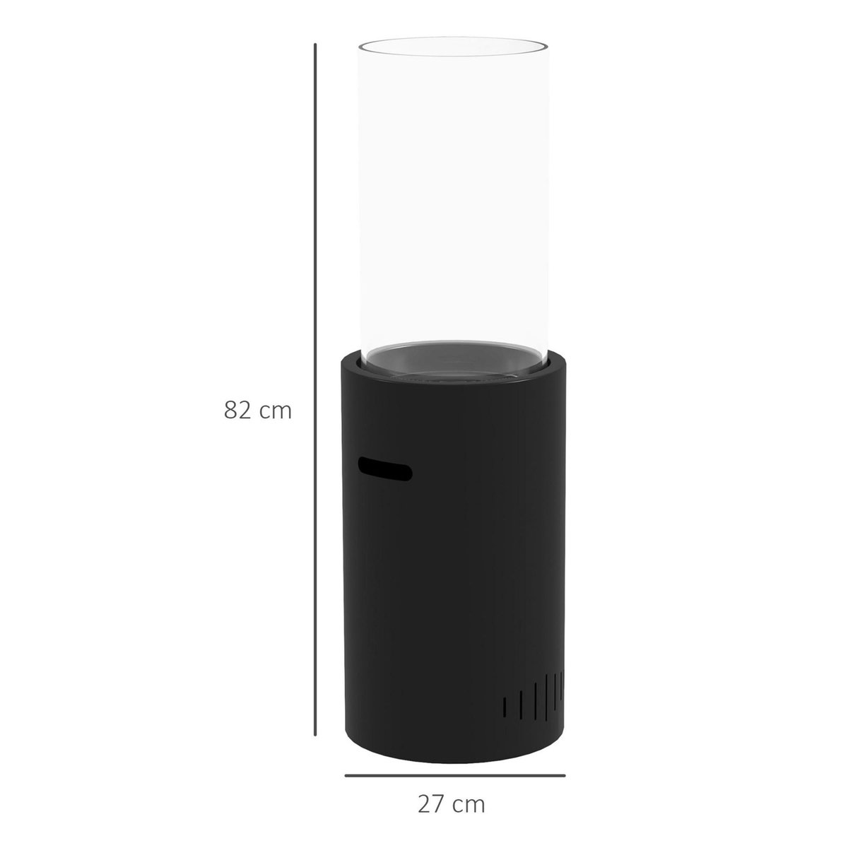 HOMCOM Cheminée au bioéthanol en acier et verre avec une capacité de 0,3 L et une capacité de chauffe de 15?, 27 x 27 x 82 cm, noir
