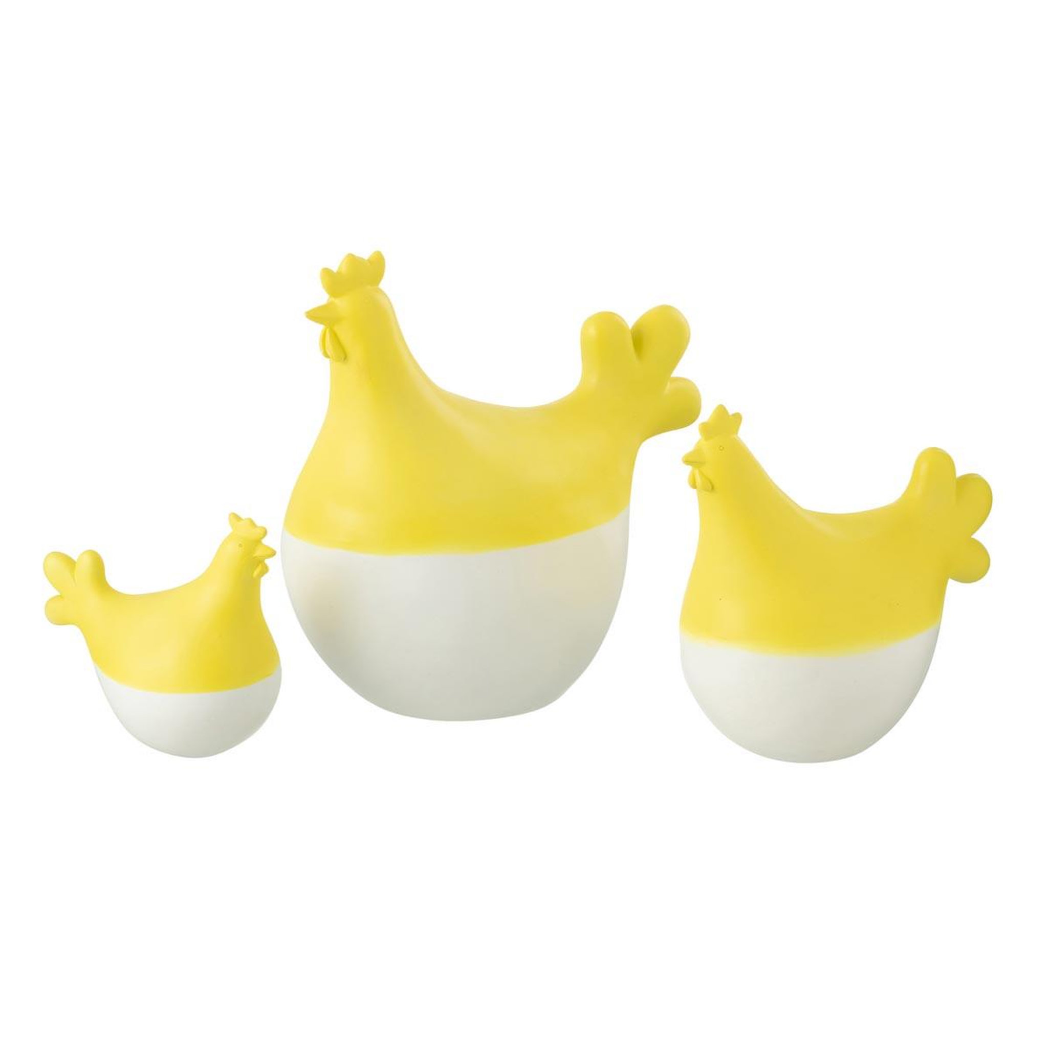 J-LINE Lot de 3 statuettes coq extérieur  alfredo  20cm jaune & blanc