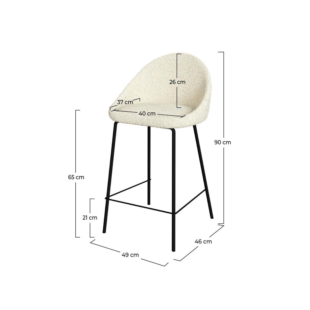 Rendez vous déco Lot de 2 chaises pour îlot central 65 cm en tissu bouclette blanc - Misty