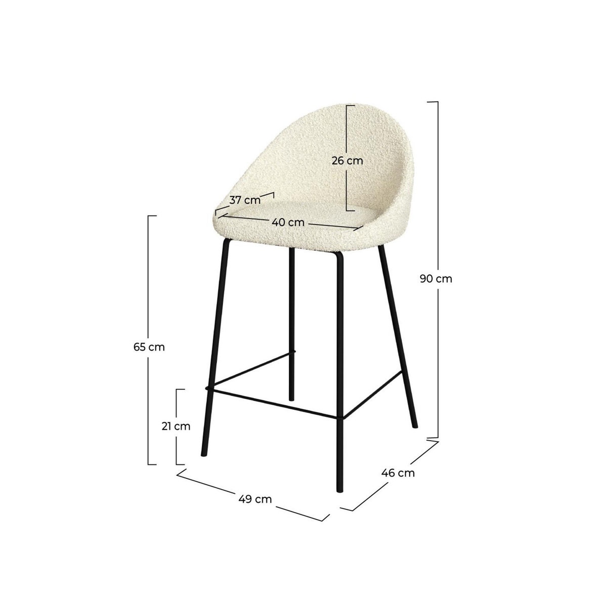 Rendez vous déco Lot de 2 chaises pour îlot central 65 cm en tissu bouclette blanc - Misty